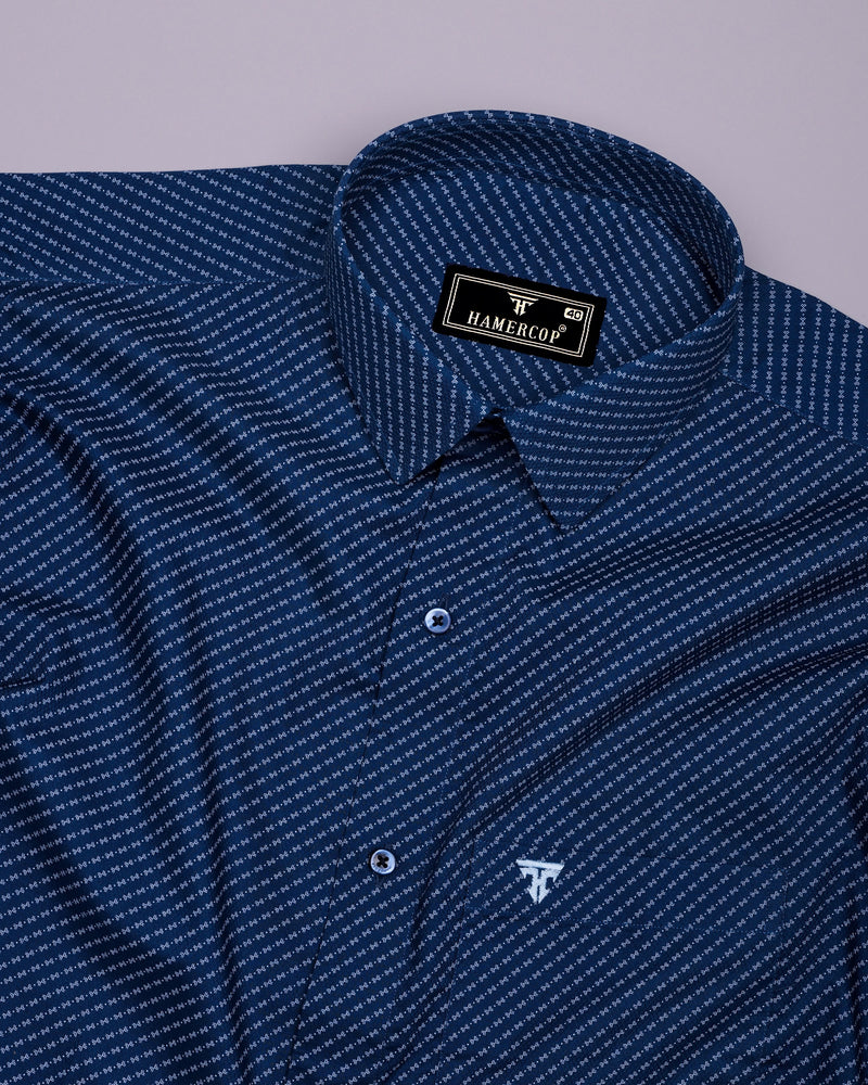 Visa Blue With White Printed Dobby Cotton Shirt