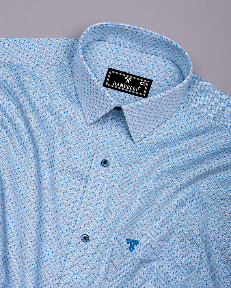 Paradera Blue Printed Formal Cotton Shirt