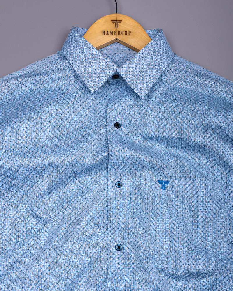 Paradera Blue Printed Formal Cotton Shirt