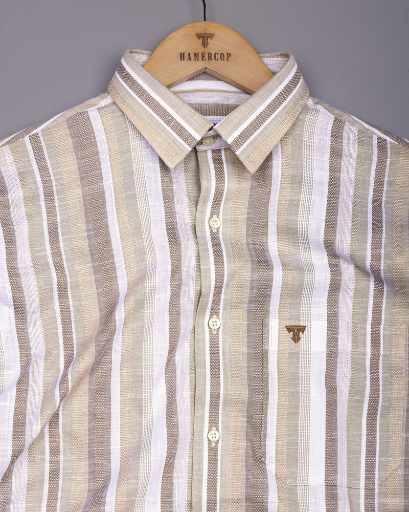 Calsium Cream  With White Dobby Stripe Cotton Shirt