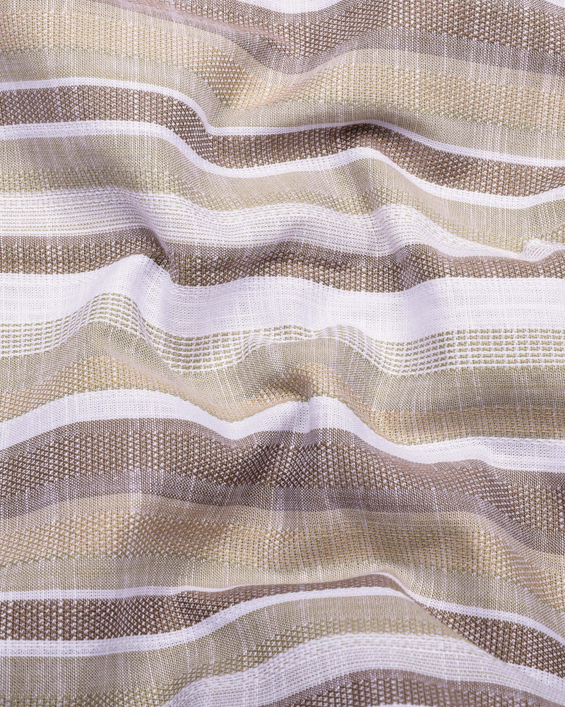 Calsium Cream  With White Dobby Stripe Cotton Shirt