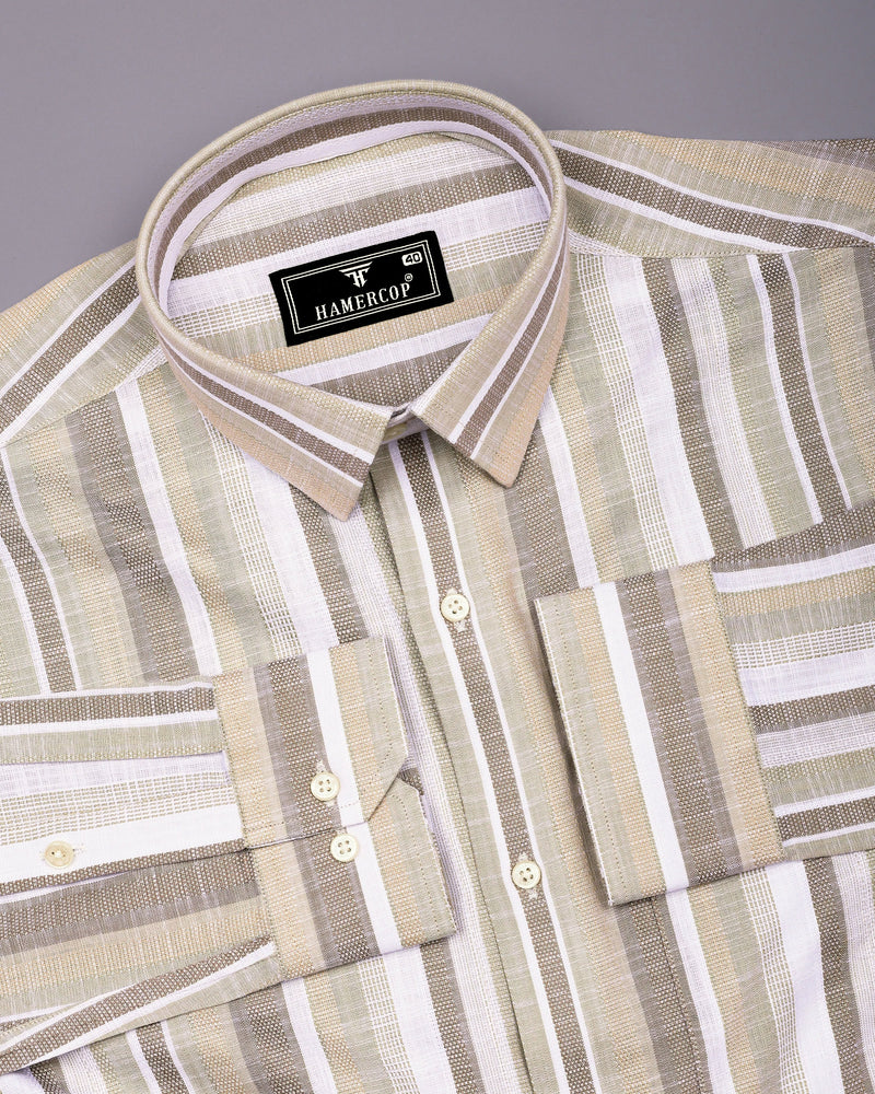 Calsium Cream  With White Dobby Stripe Cotton Shirt