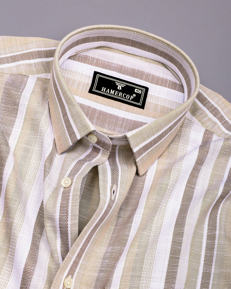 Calsium Cream  With White Dobby Stripe Cotton Shirt