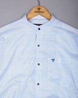 Aura Blue With White Printed Cotton Shirt