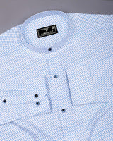 Aura Blue With White Printed Cotton Shirt