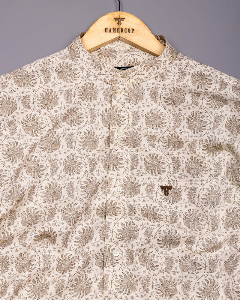 Cream Valley Printed Satin Cotton Shirt