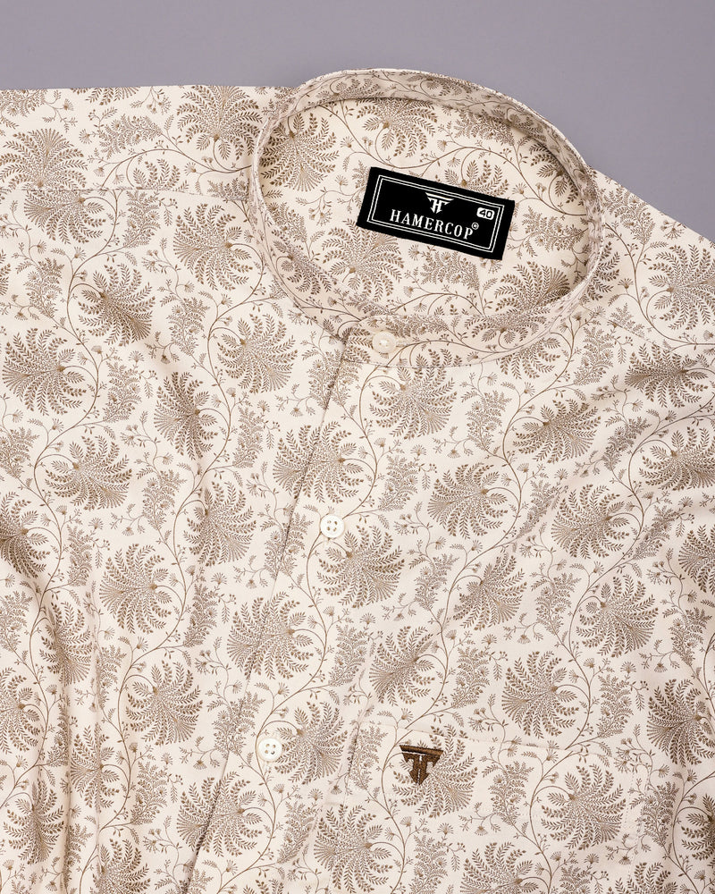 Cream Valley Printed Satin Cotton Shirt