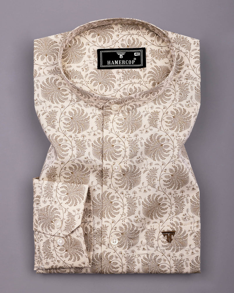 Cream Valley Printed Satin Cotton Shirt