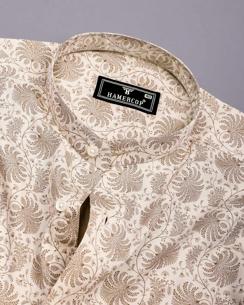 Cream Valley Printed Satin Cotton Shirt