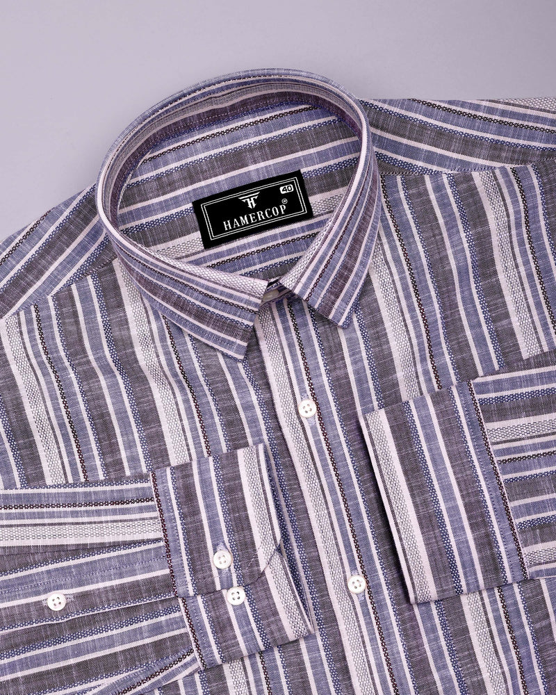 Ohio Purple With Blue Dobby Stripe Cotton Shirt