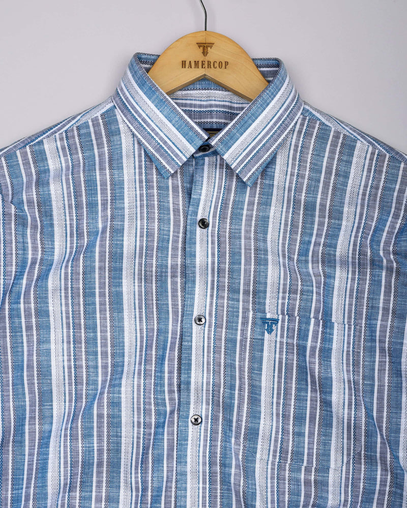 Ohio Blue With Gray Dobby Stripe Cotton Shirt