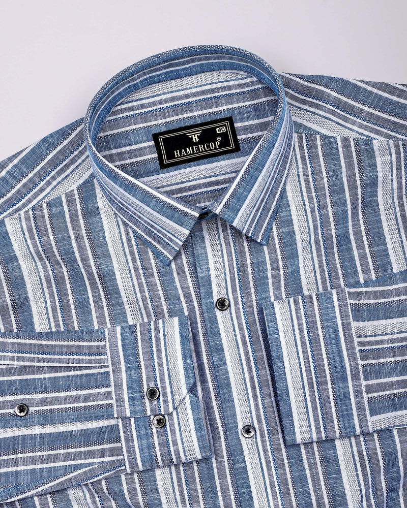 Ohio Blue With Gray Dobby Stripe Cotton Shirt