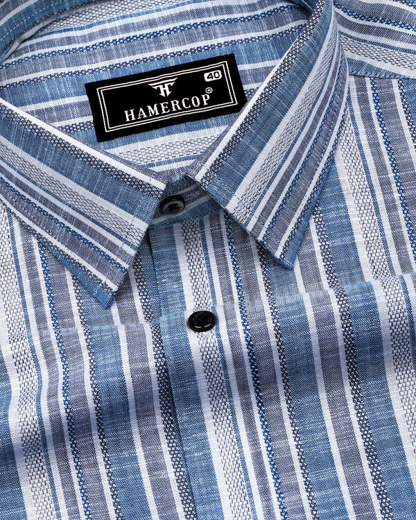 Ohio Blue With Gray Dobby Stripe Cotton Shirt
