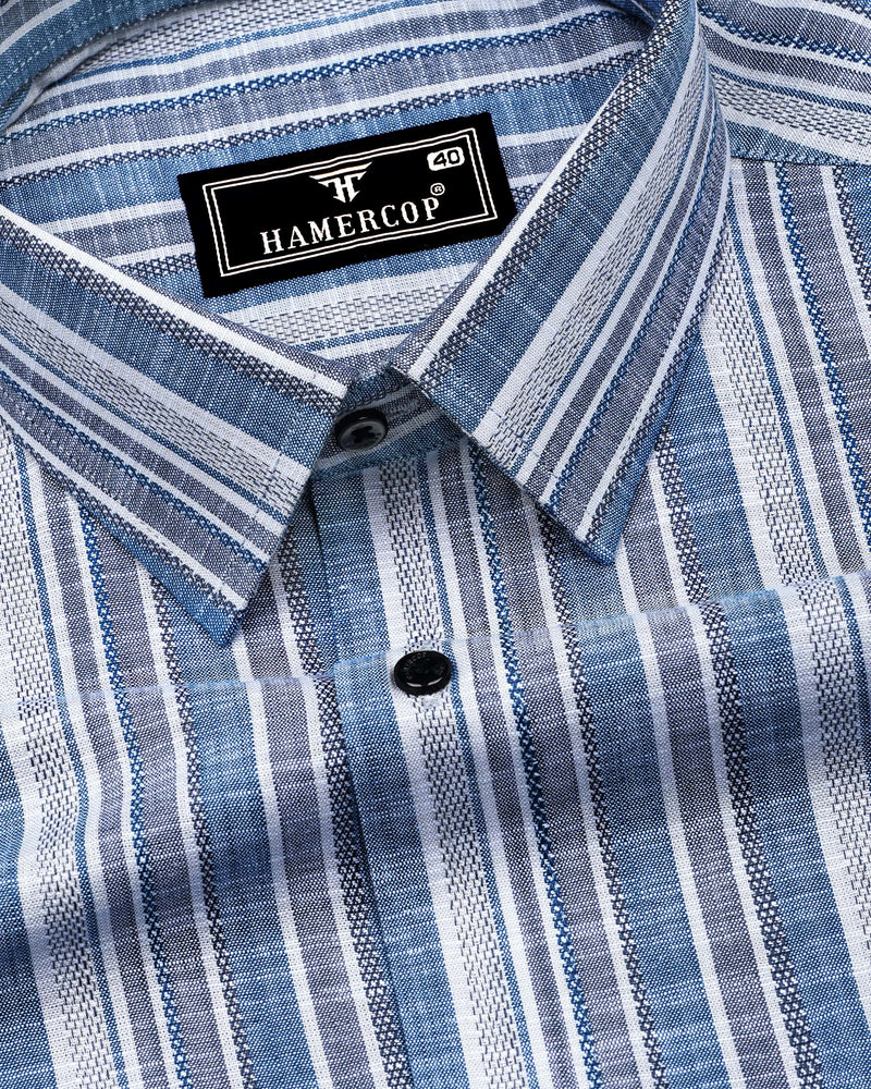 Ohio Blue With Gray Dobby Stripe Cotton Shirt
