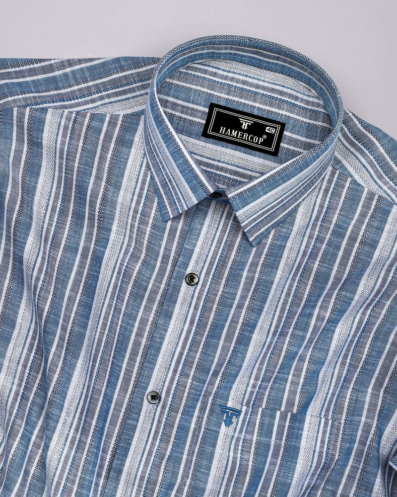 Ohio Blue With Gray Dobby Stripe Cotton Shirt