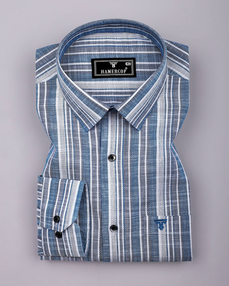 Ohio Blue With Gray Dobby Stripe Cotton Shirt