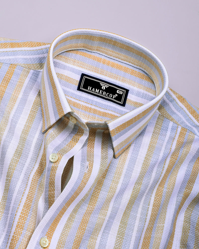 Jixi Cream With Gray Dobby Stripe Cotton Shirt