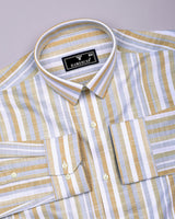 Jixi Cream With Gray Dobby Stripe Cotton Shirt