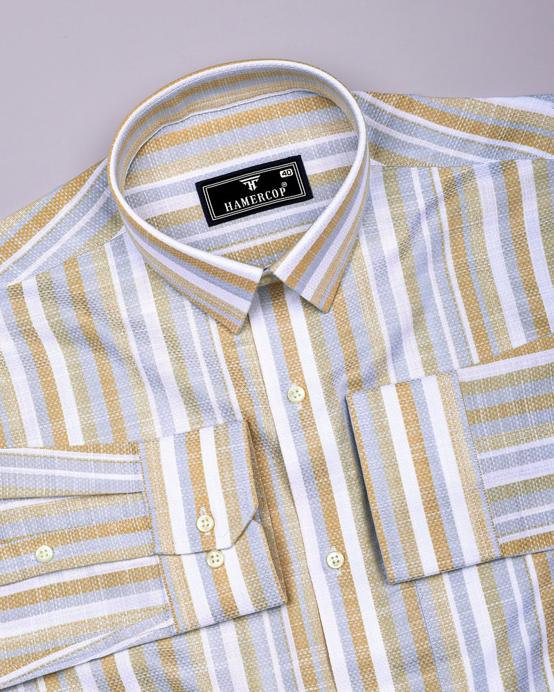 Jixi Cream With Gray Dobby Stripe Cotton Shirt