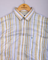 Jixi Cream With Gray Dobby Stripe Cotton Shirt