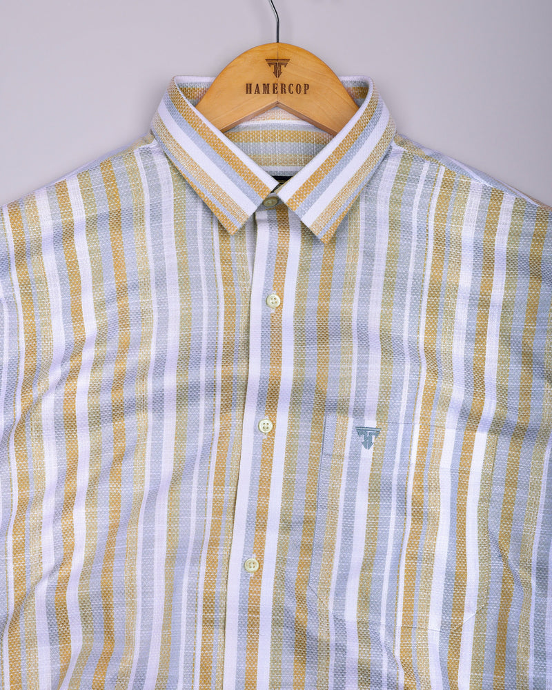 Jixi Cream With Gray Dobby Stripe Cotton Shirt