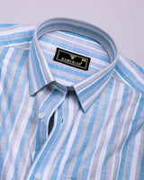 Jixi Blue With Gray Dobby Stripe Cotton Shirt