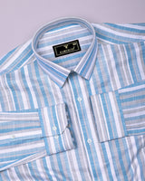 Jixi Blue With Gray Dobby Stripe Cotton Shirt