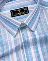 Jixi Blue With Gray Dobby Stripe Cotton Shirt