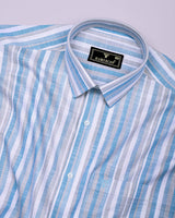 Jixi Blue With Gray Dobby Stripe Cotton Shirt