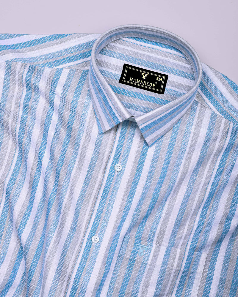Jixi Blue With Gray Dobby Stripe Cotton Shirt