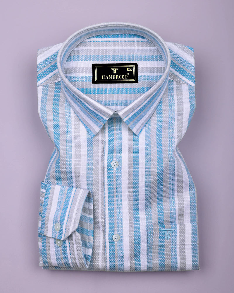 Jixi Blue With Gray Dobby Stripe Cotton Shirt