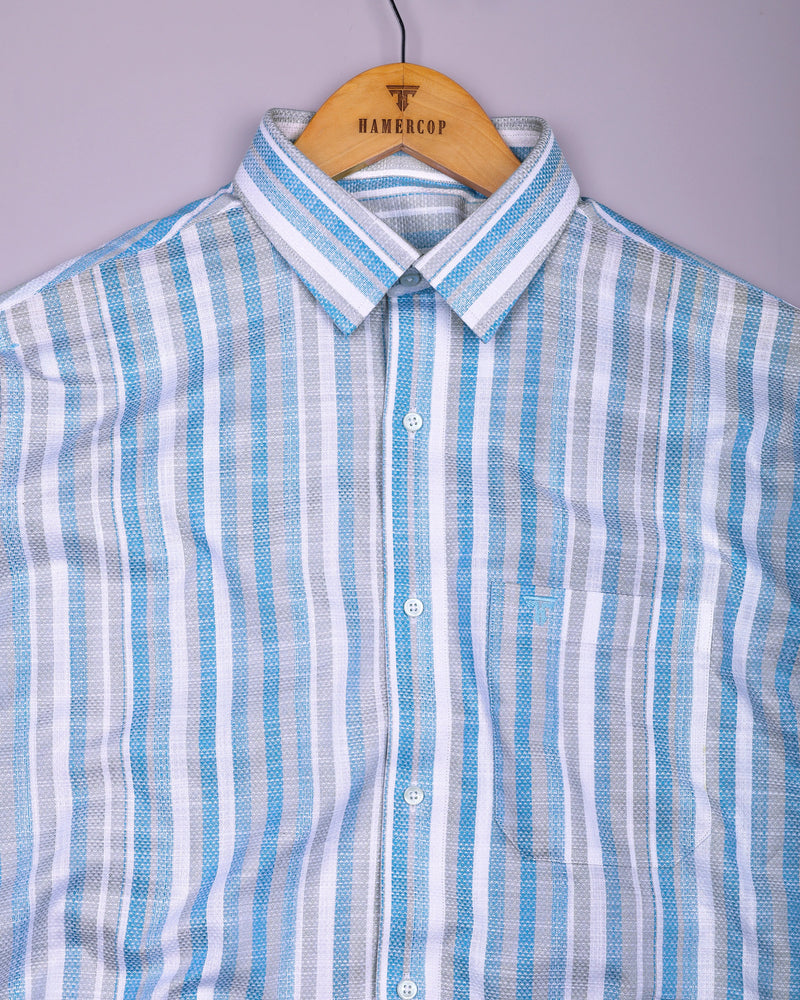Jixi Blue With Gray Dobby Stripe Cotton Shirt