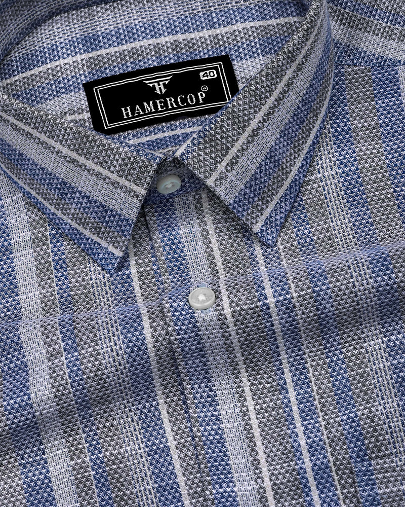 Peprizo Blue With Gray Dobby Stripe Cotton Shirt