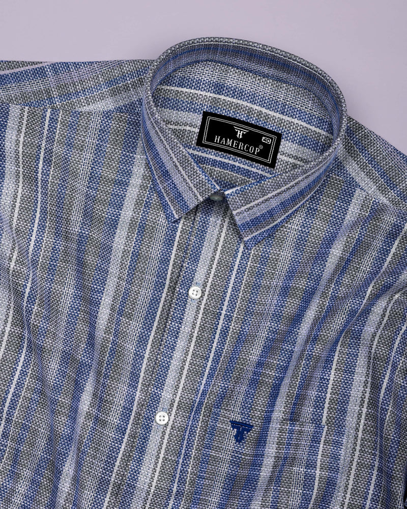 Peprizo Blue With Gray Dobby Stripe Cotton Shirt