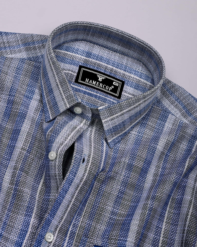 Peprizo Blue With Gray Dobby Stripe Cotton Shirt