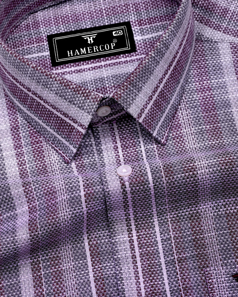Peprizo Purple With Gray Dobby Stripe Cotton Shirt