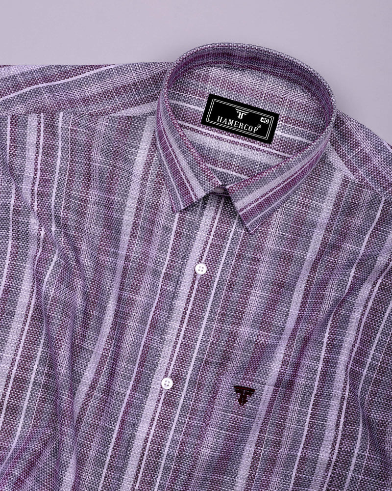 Peprizo Purple With Gray Dobby Stripe Cotton Shirt