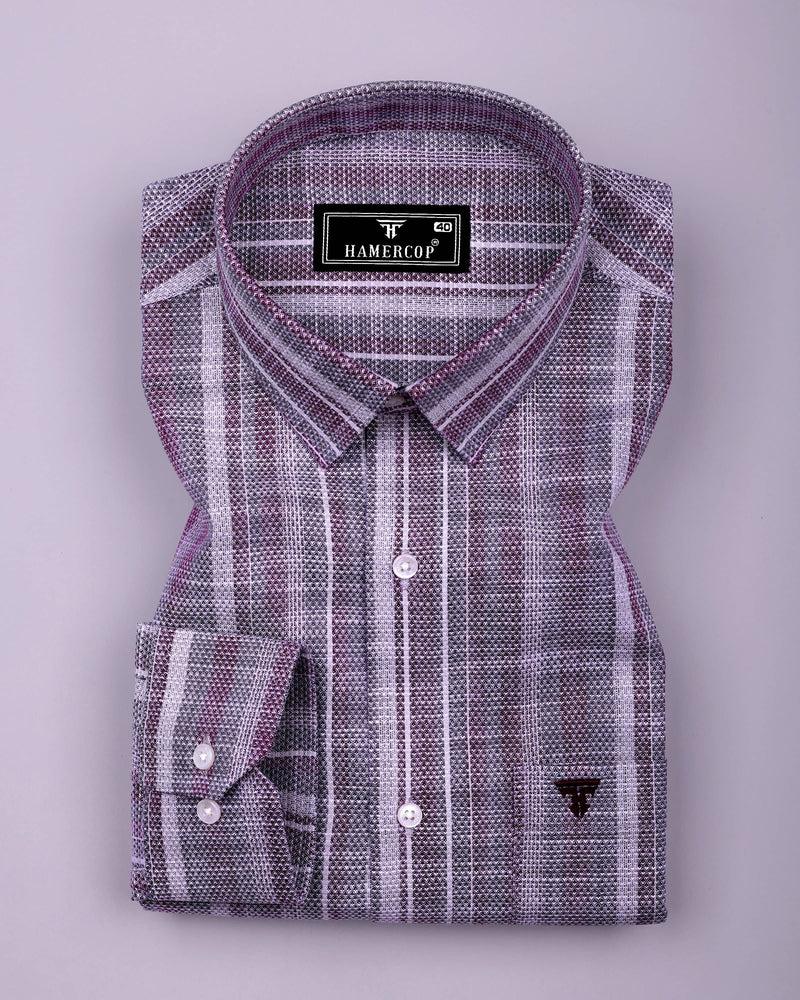 Peprizo Purple With Gray Dobby Stripe Cotton Shirt