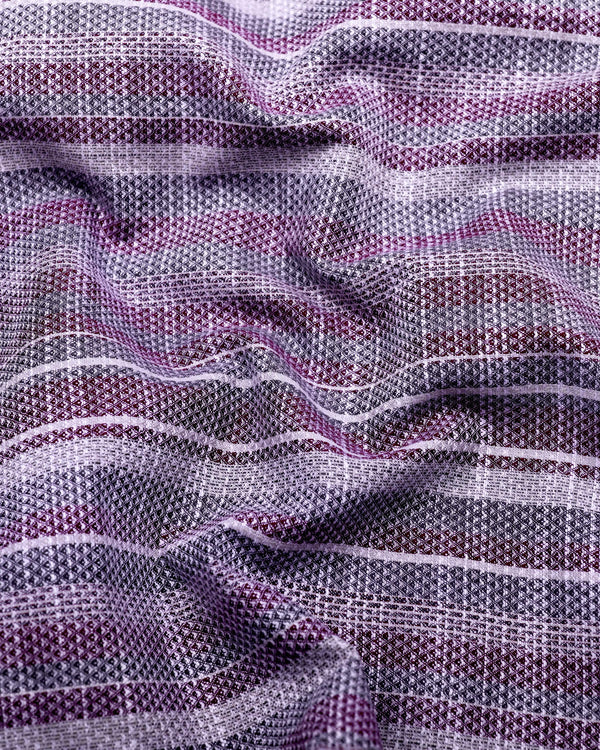 Peprizo Purple With Gray Dobby Stripe Cotton Shirt