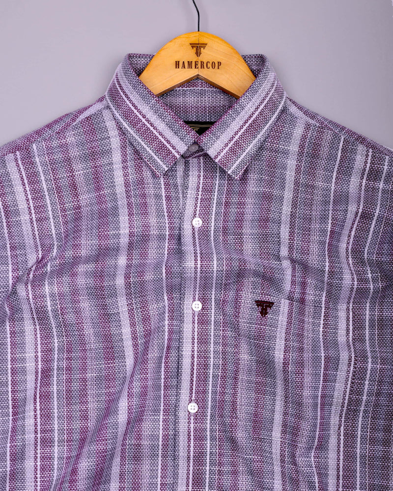 Peprizo Purple With Gray Dobby Stripe Cotton Shirt