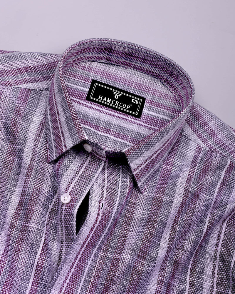 Peprizo Purple With Gray Dobby Stripe Cotton Shirt