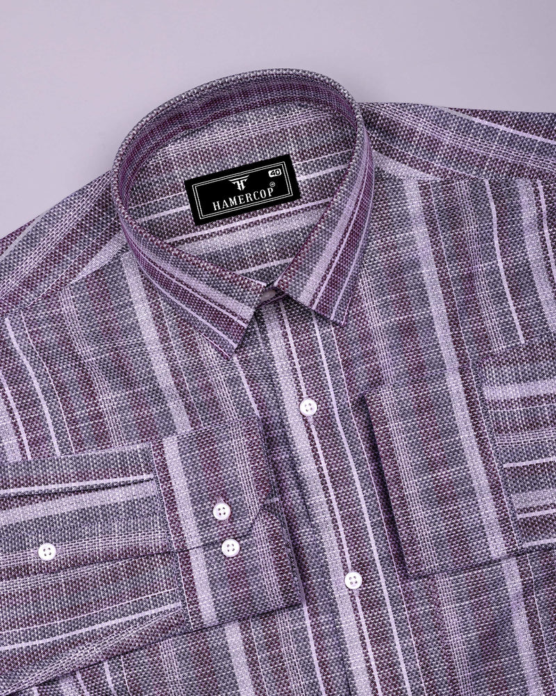 Peprizo Purple With Gray Dobby Stripe Cotton Shirt