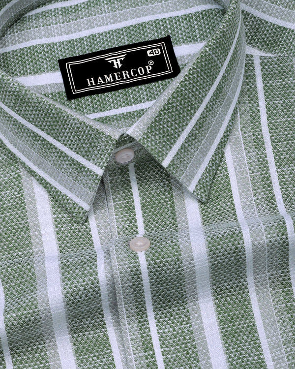 Broccoli Green With White Dobby Stripe Cotton Shirt