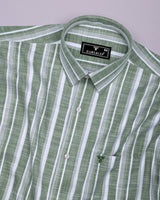 Broccoli Green With White Dobby Stripe Cotton Shirt