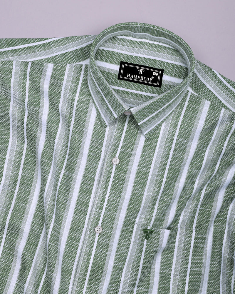 Broccoli Green With White Dobby Stripe Cotton Shirt