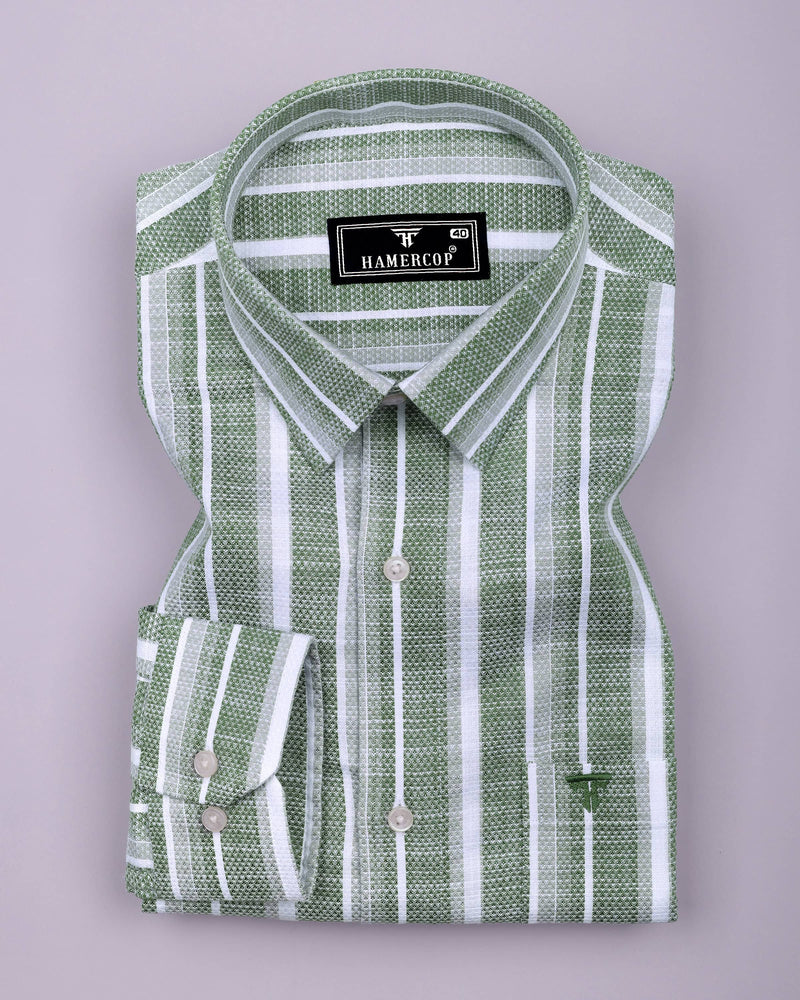 Broccoli Green With White Dobby Stripe Cotton Shirt