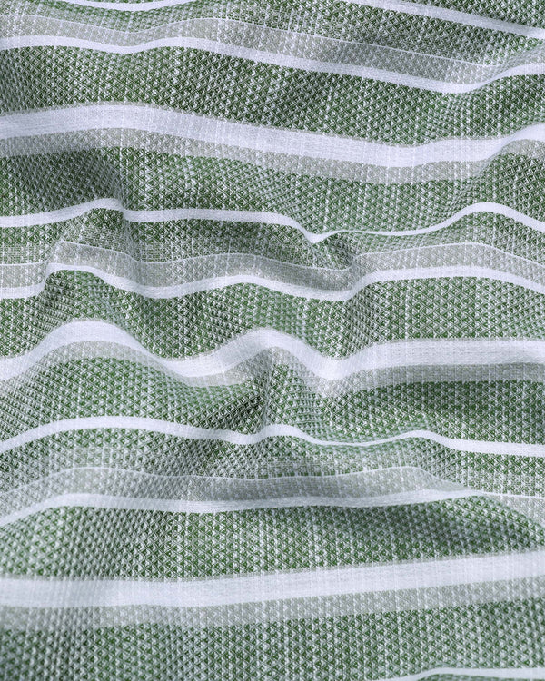 Broccoli Green With White Dobby Stripe Cotton Shirt