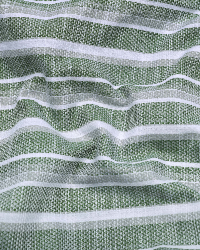 Broccoli Green With White Dobby Stripe Cotton Shirt