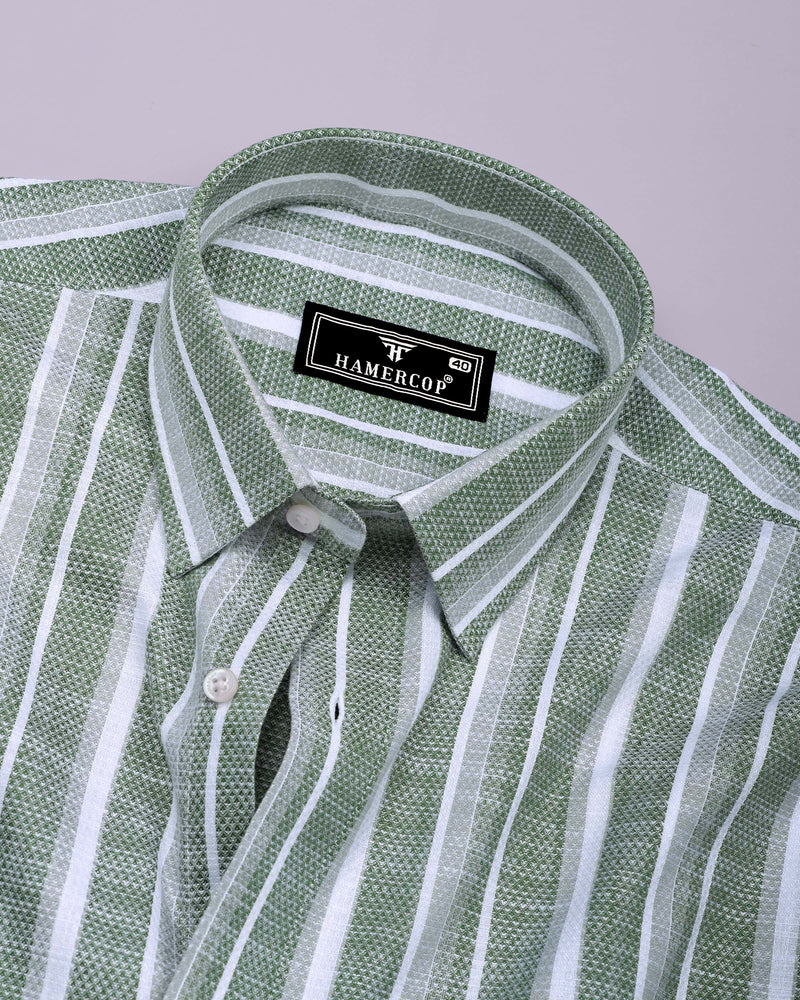 Broccoli Green With White Dobby Stripe Cotton Shirt