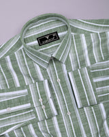 Broccoli Green With White Dobby Stripe Cotton Shirt